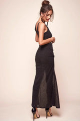 Black Maxi Dress with Wrap V-Neck High Slit