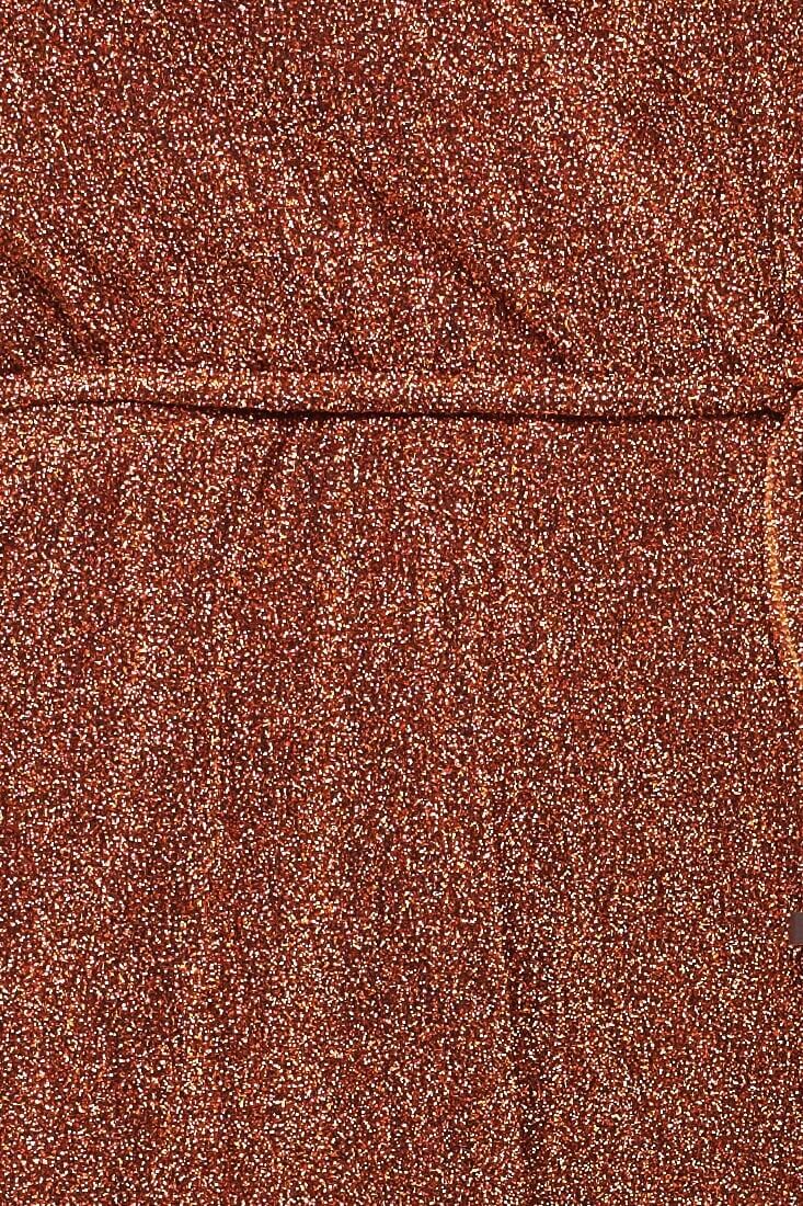 Rust Shimmer Romper with Halter V-Neck Tie Waist