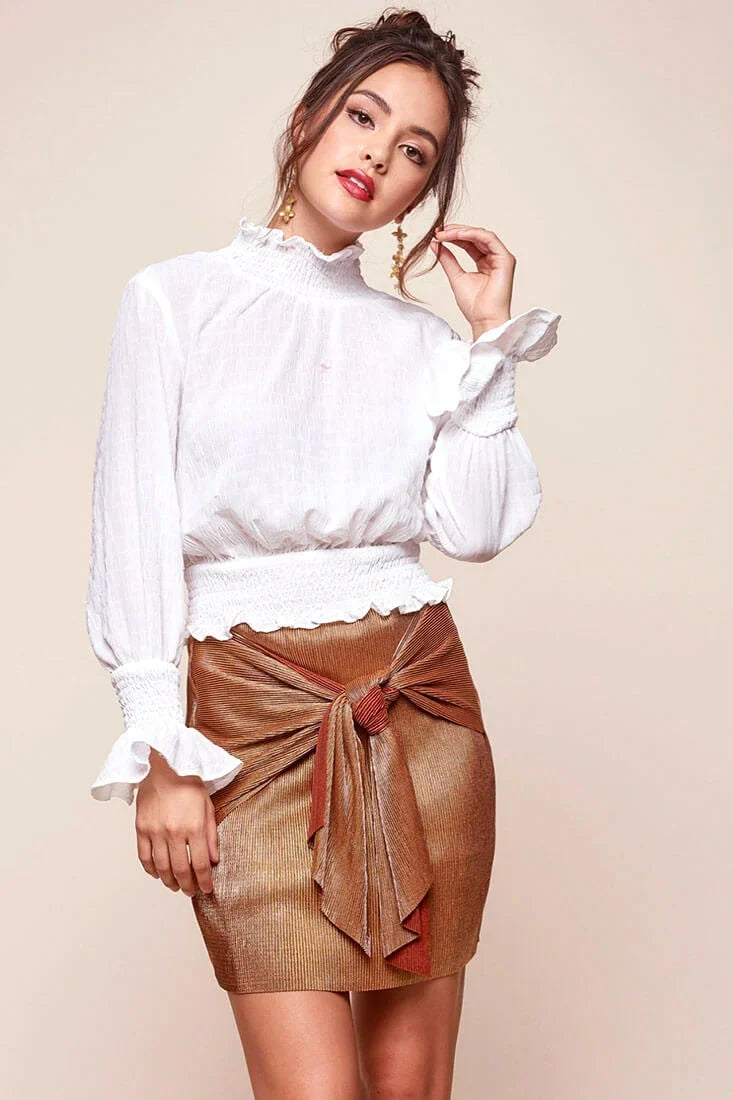 Rose Gold Mini Skirt with Metallic Bow Tie Wrap