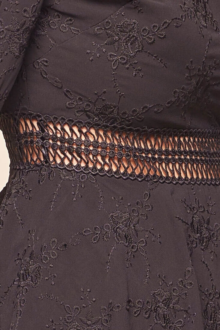 Black Mini Dress with Cold Shoulder Crochet Trim
