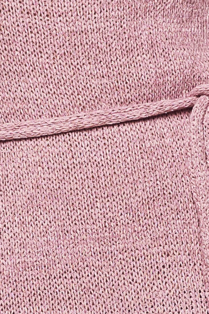 Mauve Knit Mini Dress with Bell Sleeve Tie Waist